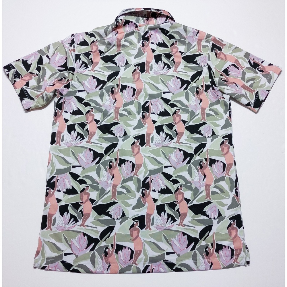 BAD BIRDIE Short Sleeve Polo Shirt Hawaiian Native Hula Girls Green Small S - Picture 9 of 10